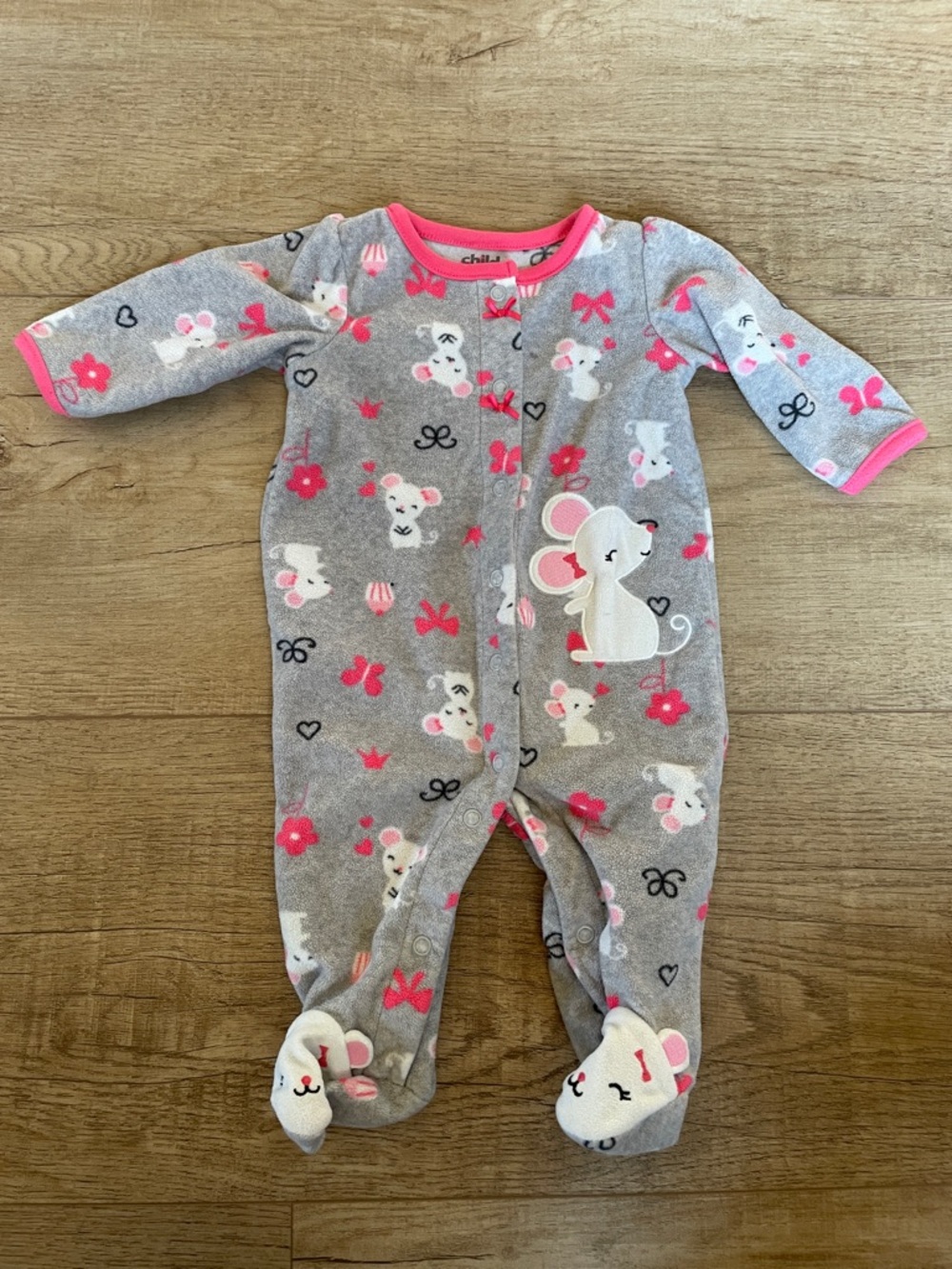 Carter’s Fleece Gray & Pink Mouse Sleeper One-Piece